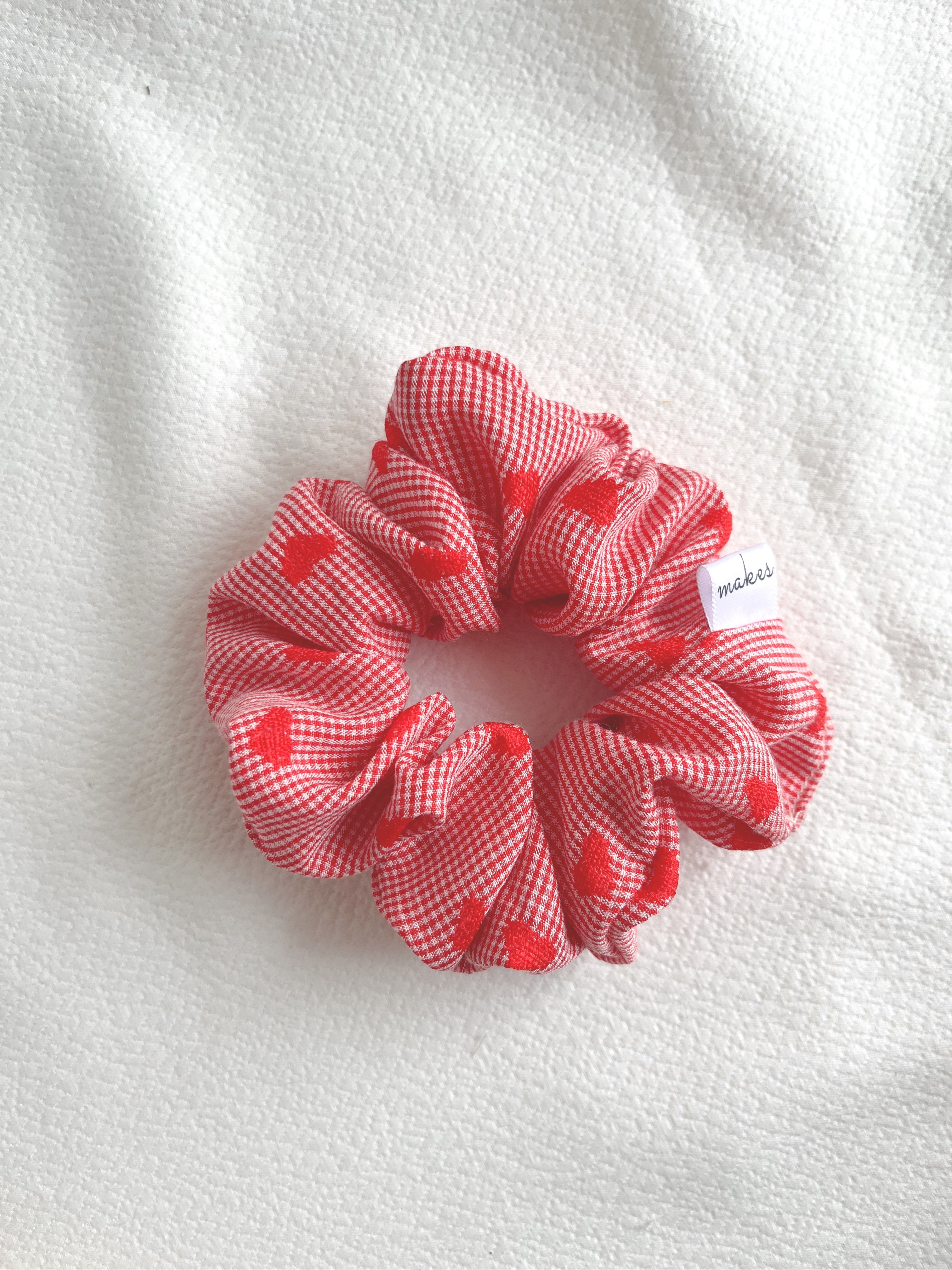 Mini Gingham & Hearts | Red | Scrunchies