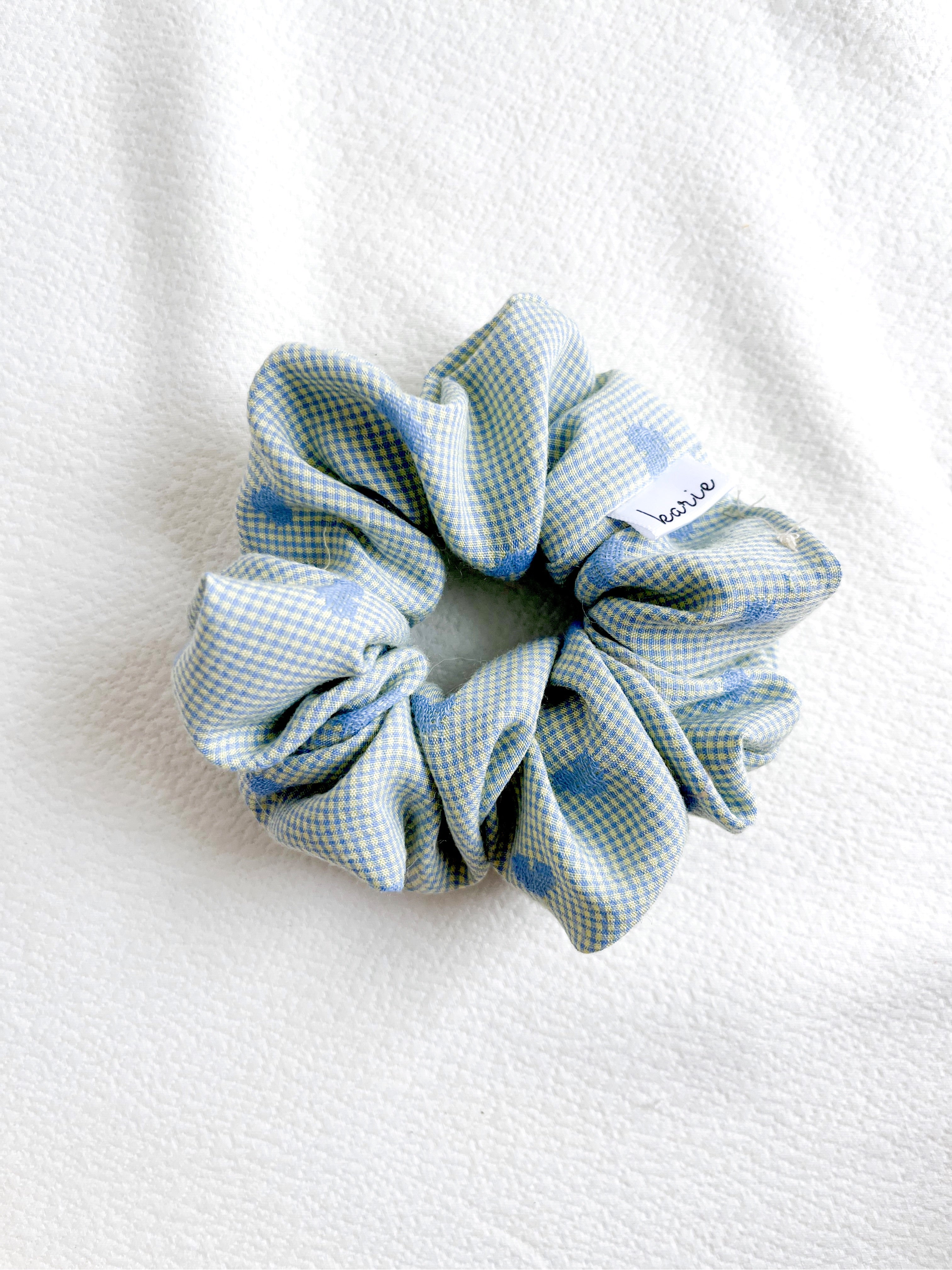 Mini Gingham & Hearts | Blue | Scrunchies